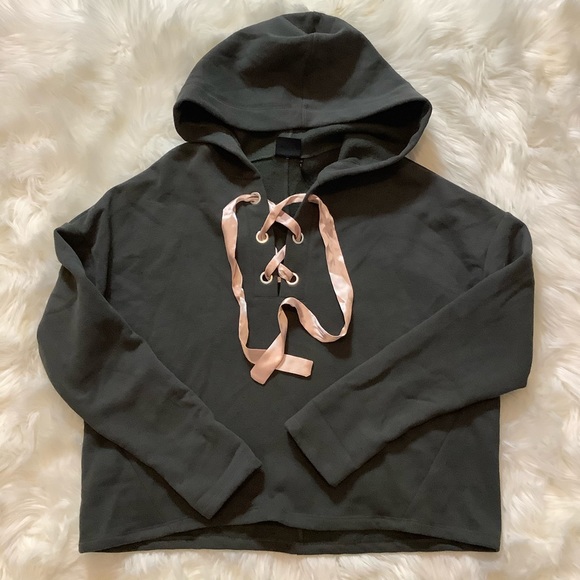 Urban Outfitters Women Out From Under Cozy Lace-Up Hoodie Sweatshirt Size Large - Picture 2 of 5